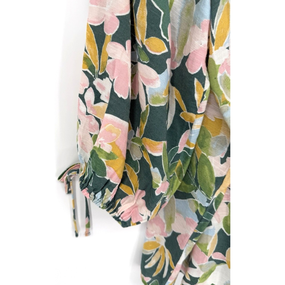 LC LAUREN CONRAD XL Long Sleeve Square Neck Tropical Blouse Coquette Feminine - Picture 2 of 7
